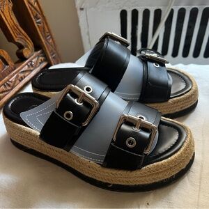Zara Black Leather Espadrille Sandals with Double Buckles size 7